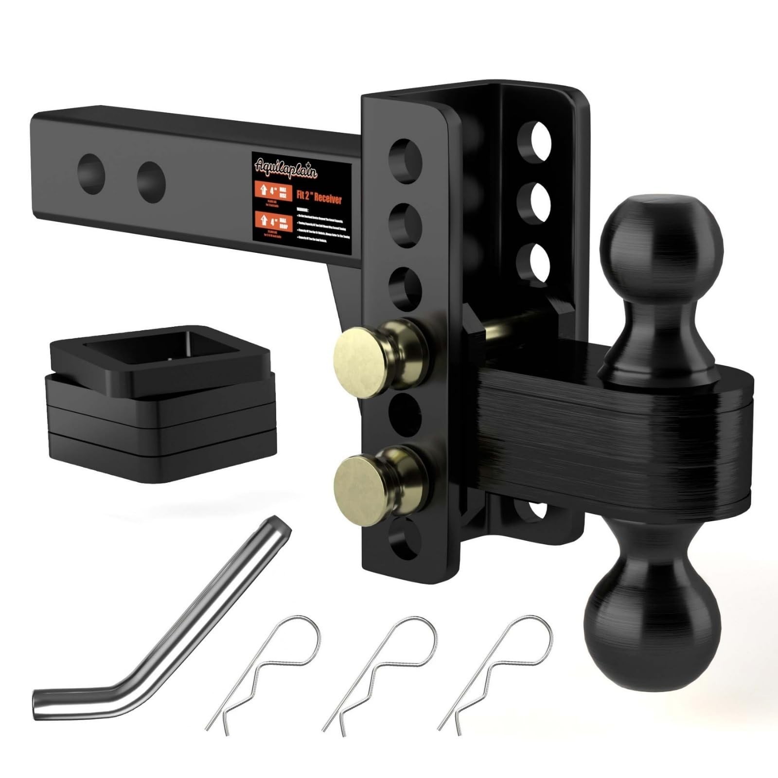 Aquilaplain T28254NBK 2" Trailer Hitch Dual Ball 4" Rise/Drop