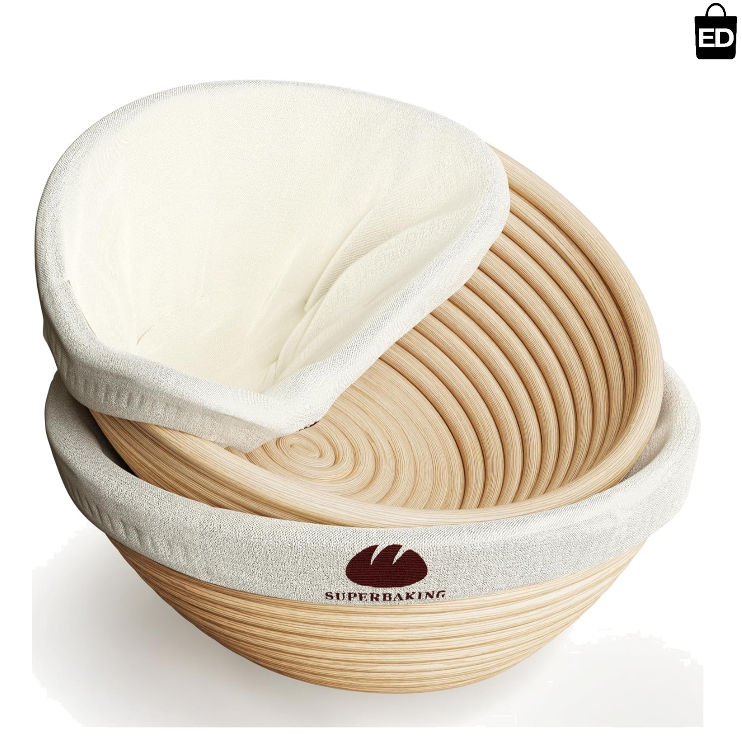 Sourdough Starter Kit: 2 Round 9-Inch Rattan Proofing Baskets & Accessories