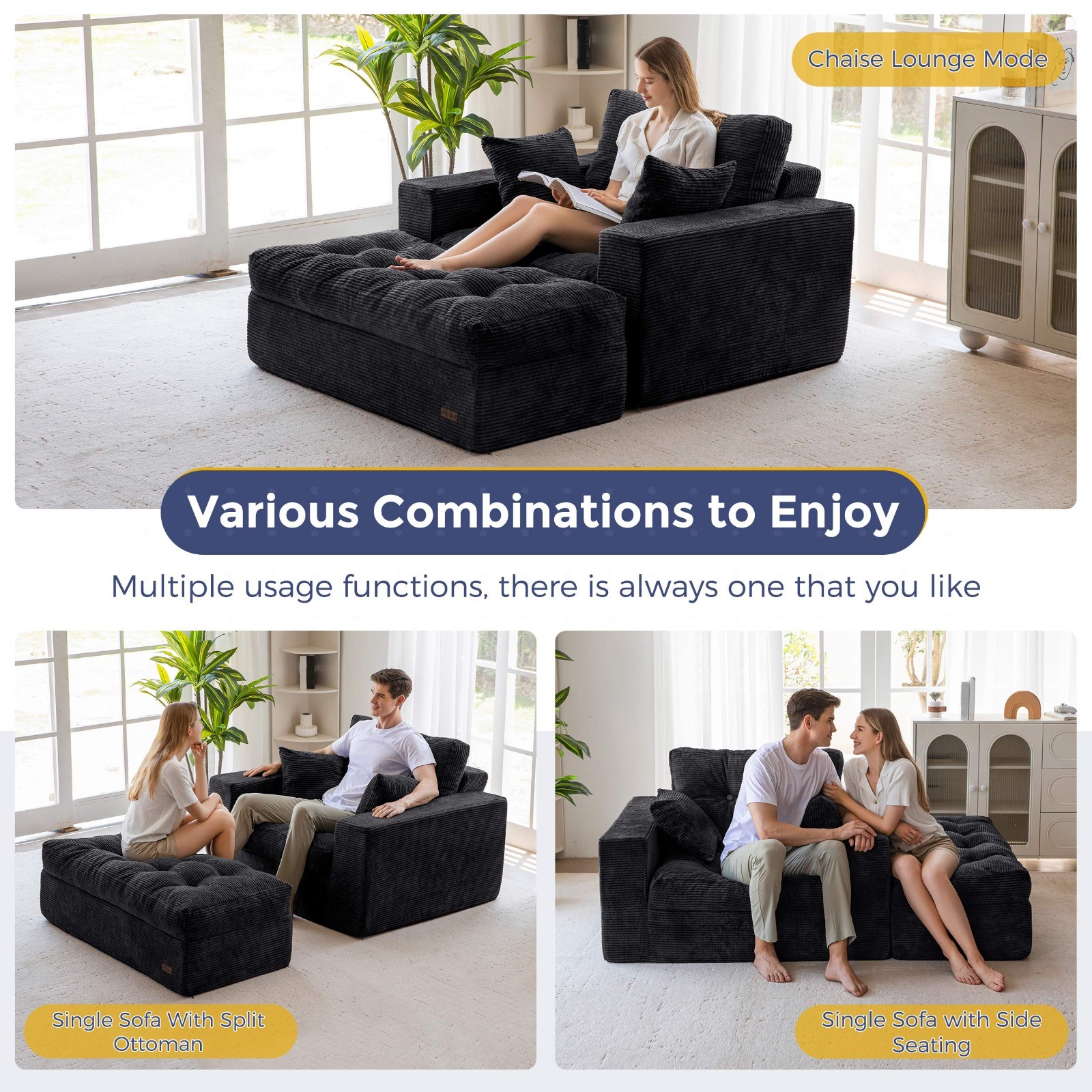 MAXYOYO 104"Modular Sectional Cloud Couch with Ottoman,Oversized Boneless Couch