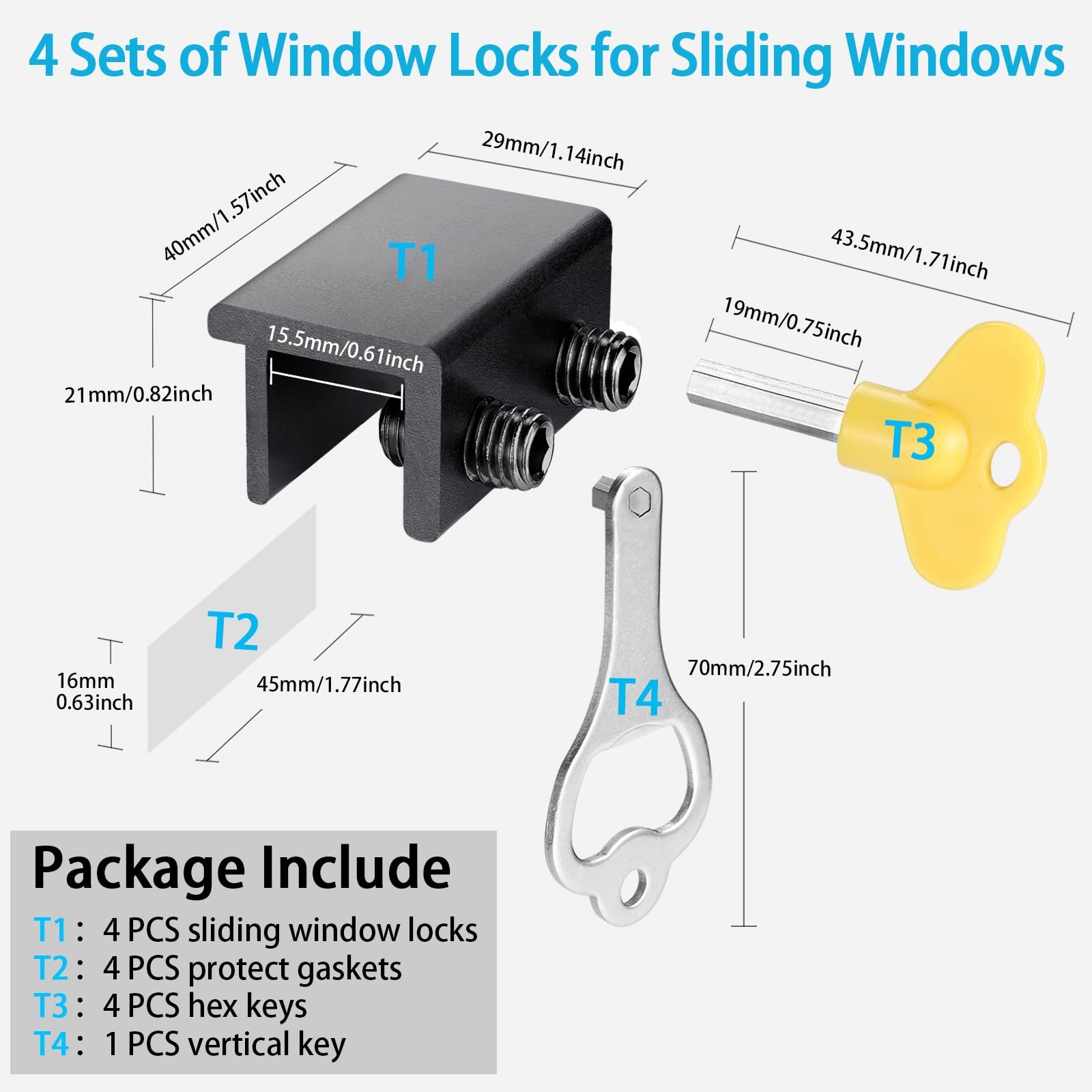 ZRFCXE Window Locks,4 Pack Sliding Locks with Key for 4 Pack, Black