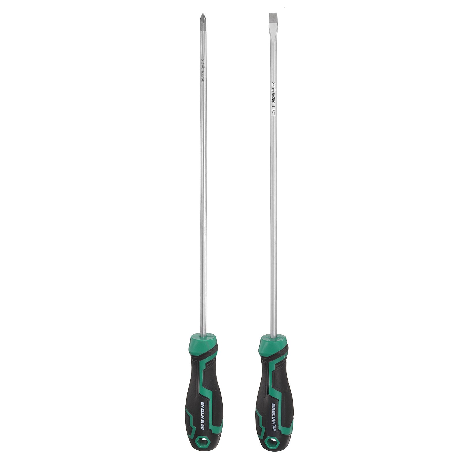 2pcs PH1+SL5 Screwdriver Set 13.6" Magnetic Phillips and Slotted Screwdrivers