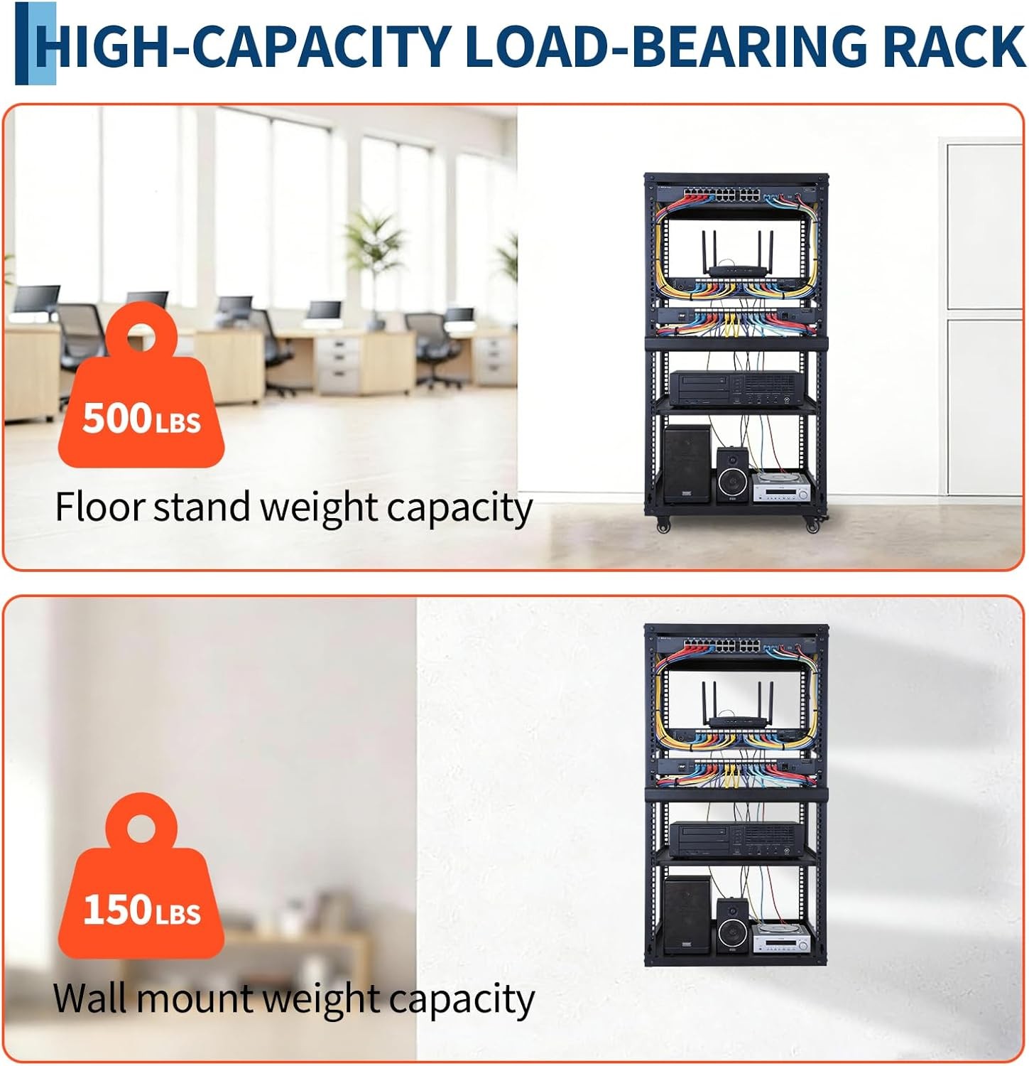 12U 4 Post Open Frame Server Rack Network Enclosure AV Rack Stand Wall Mount US