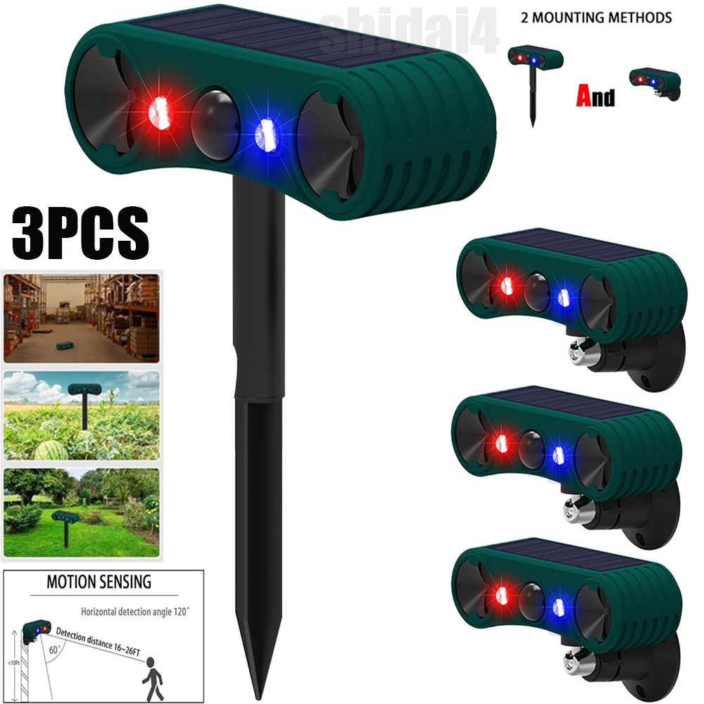 3pcs Solar Outdoor Motion Sensor Alarm 2*130db Ultrasonic Siren 4 Modes Flashing