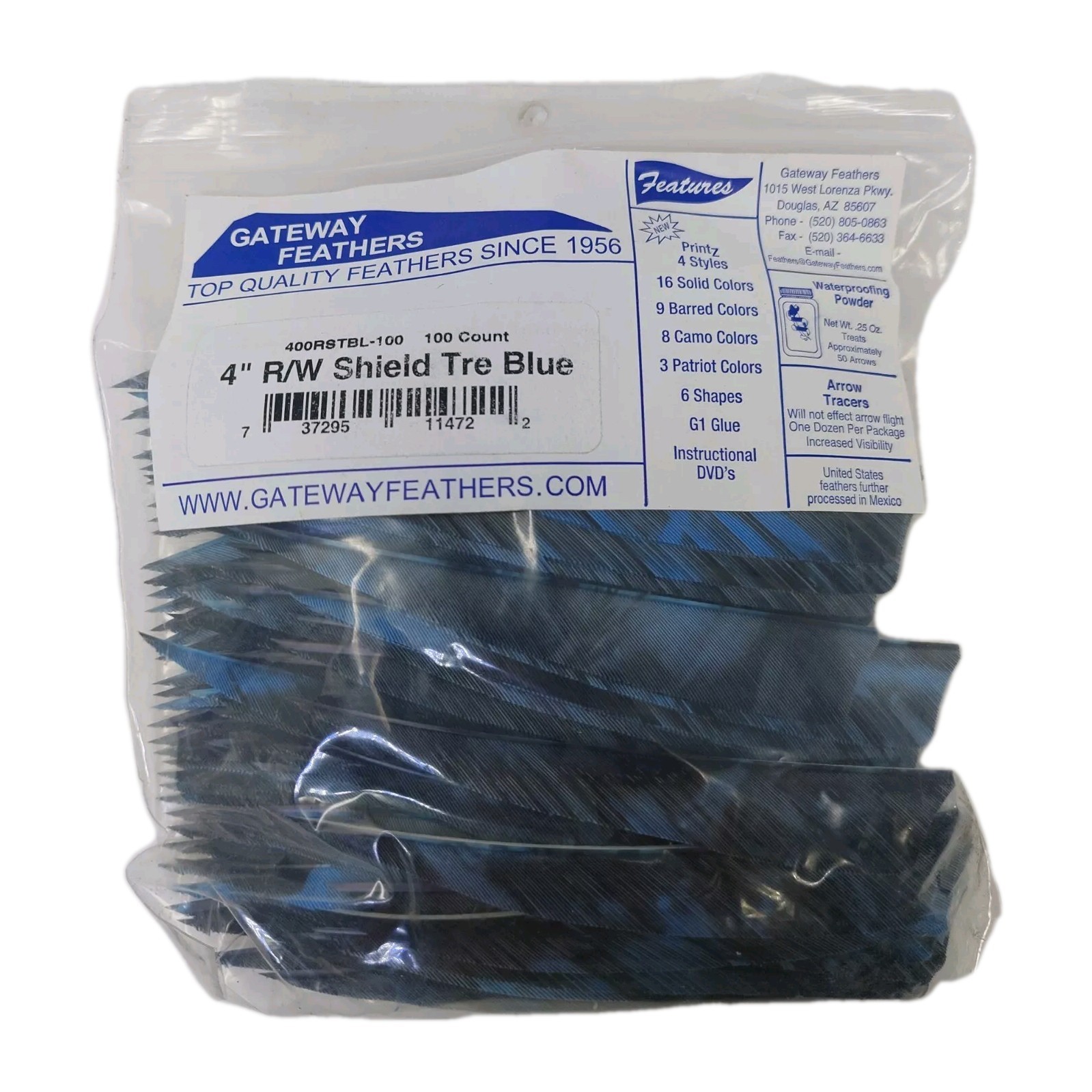 100 Pack Gateway Feathers 4" Right Wing: Shield Camo Tre Blue 400RSTBL-100