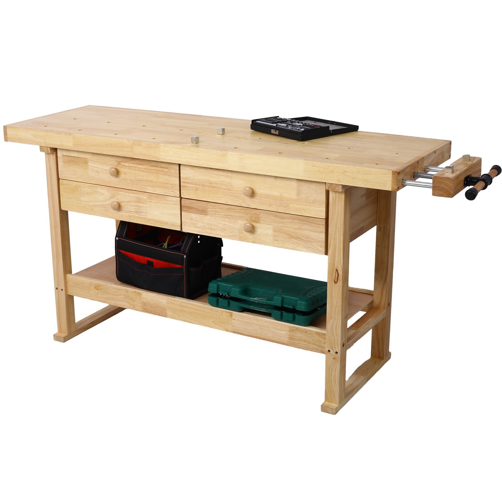 60in Workbench with 4 Drawers Wooden Workbench for Garage Workshop and Home
