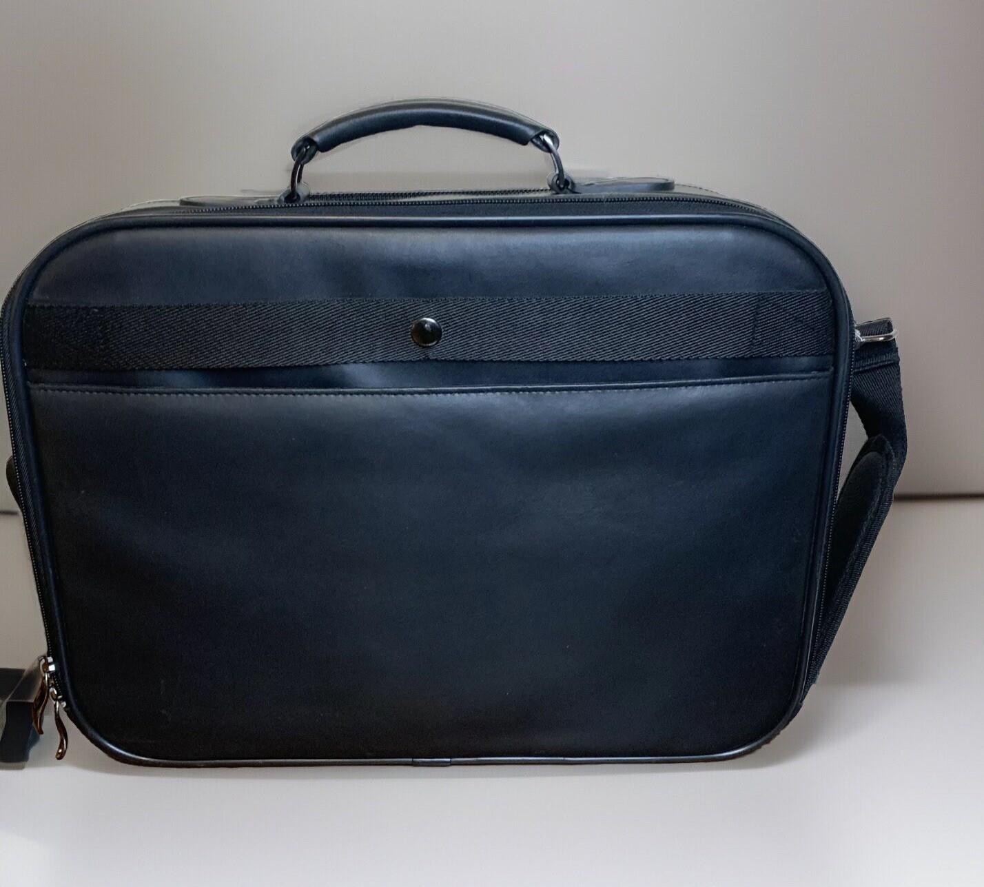 Black Leather Document Laptop Briefcase Multi Pocket W/Handle & Carrying Strap