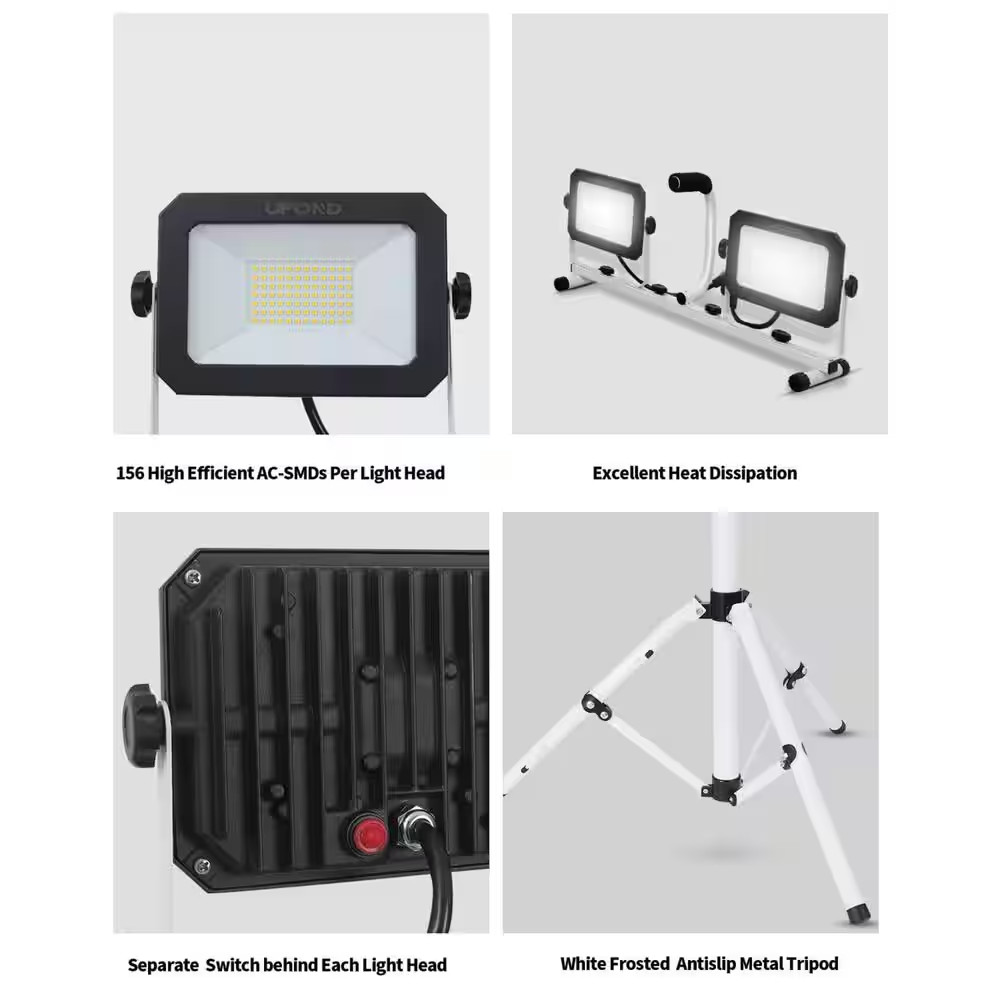10000 Lumen Dual-Head LED Work Light 120 Volt with Adjustable Waterproof Tripod