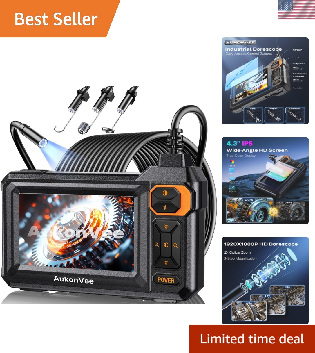 Professional Endoscope Camera with 4.3" Screen - High Definition for All Repairs