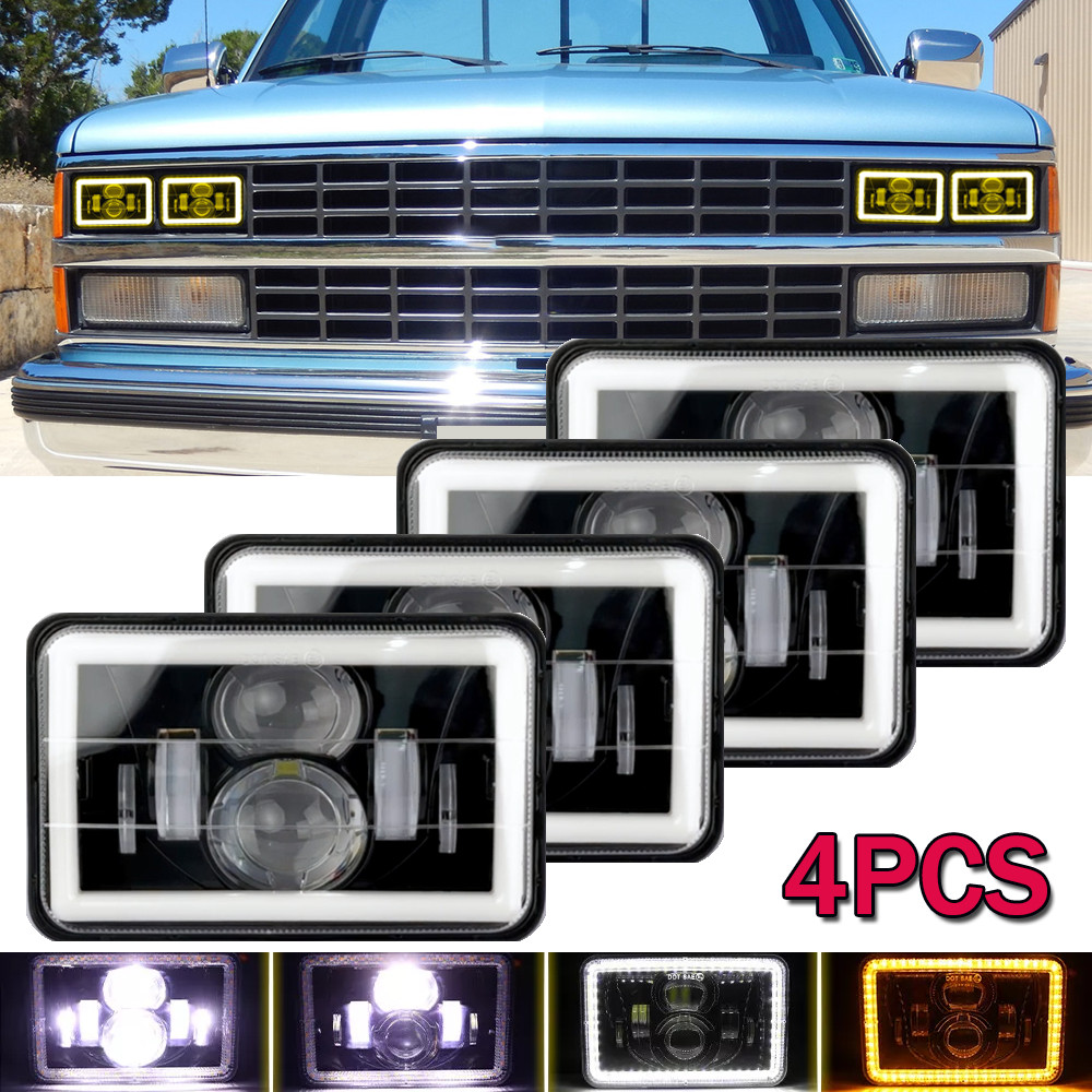 4PCS For 1988 1989 Chevy K1500 K2500 K3500 4X6" LED Headlights Hi/Lo Beam DOT