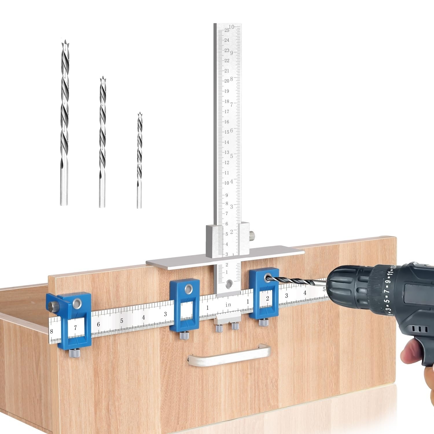 King&Charles Cabinet Hardware Jig with 3 Drill Bits for Handles & Knobs