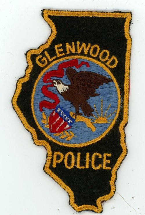 ILLINOIS IL GLENWOOD POLICE STATE SHAPED SHOULDER PATCH SHERIFF RED FELT ON BACK