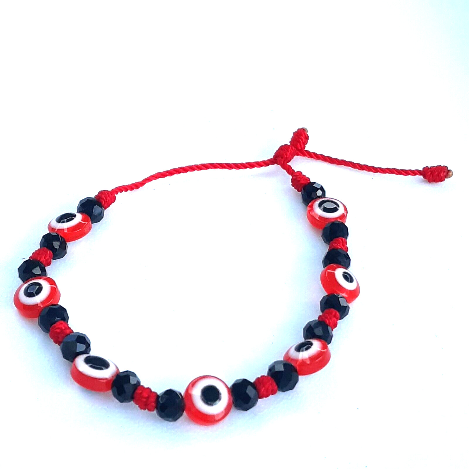 Protection Bracelets Red 7 Evil Eye with black crystal in red string