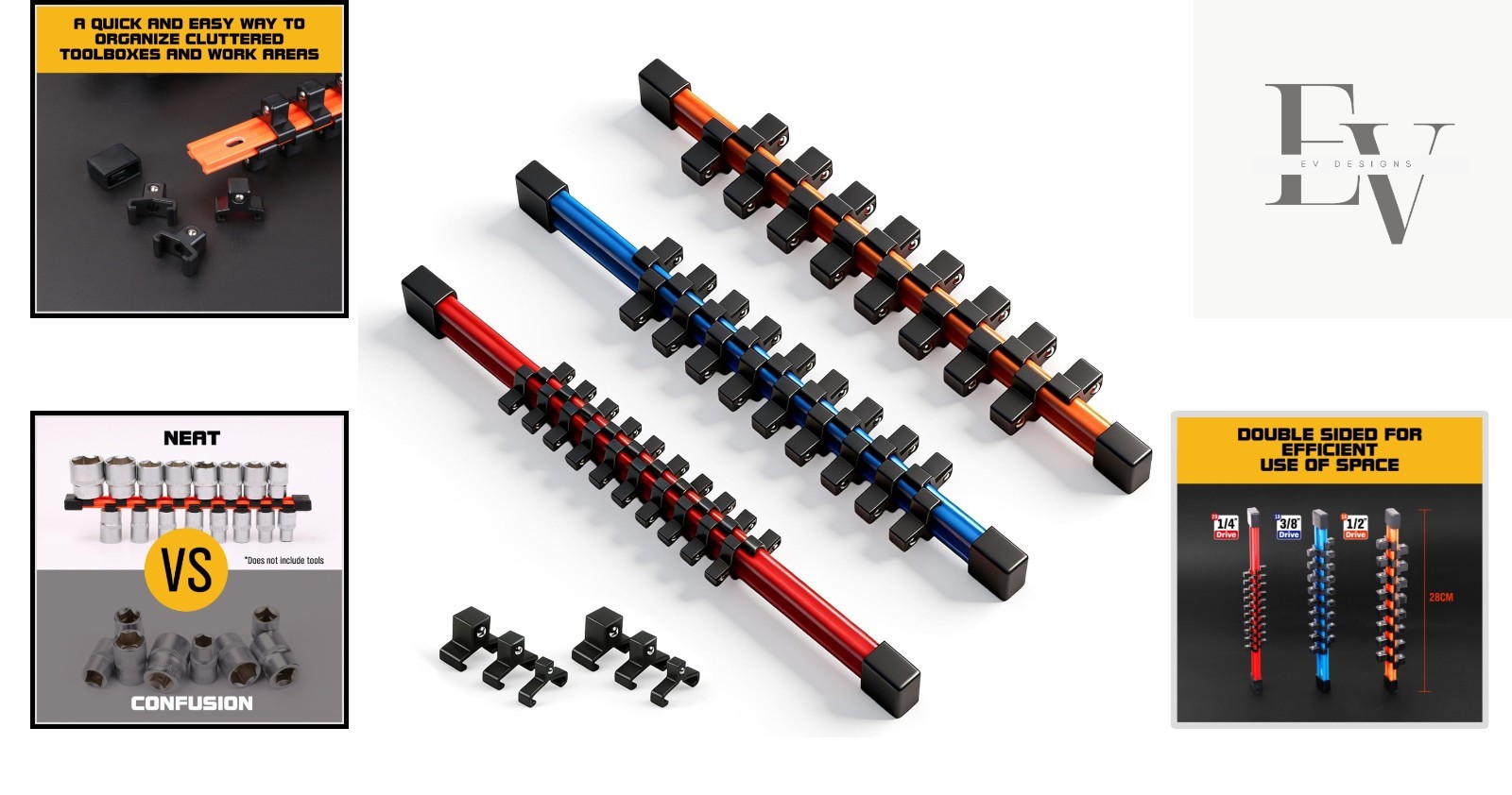 Versatile 3-Piece Double-Sided Socket Organizer - Fits All Brands - Durable ABS
