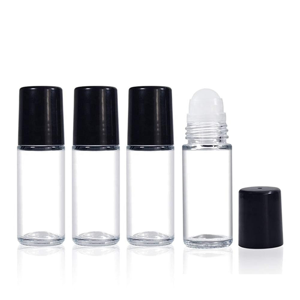 30ml glass roll on bottle with black lid