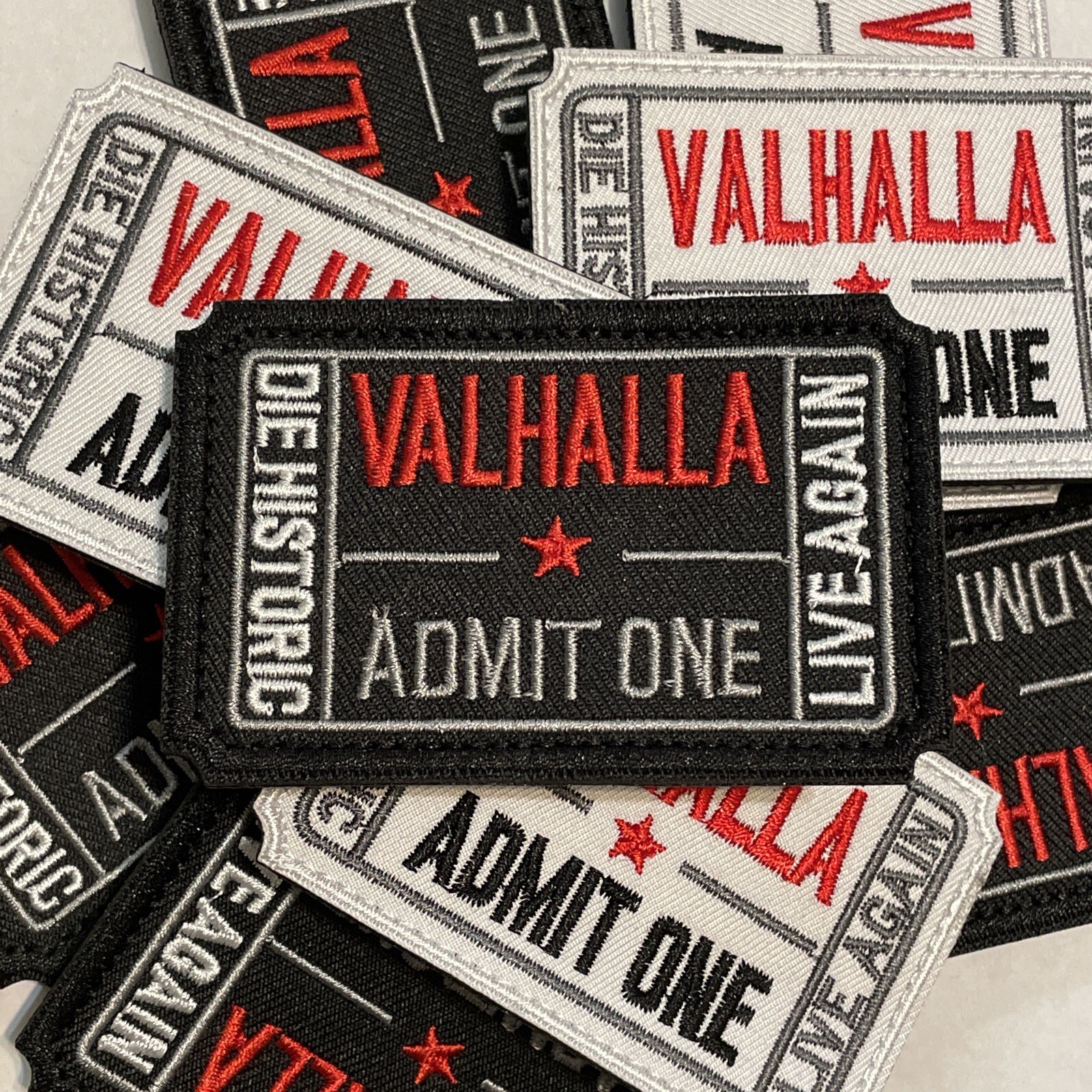 VALHALLA Admit One Ticket Vikings Tactical Hook & Loop Patch 2 Pack