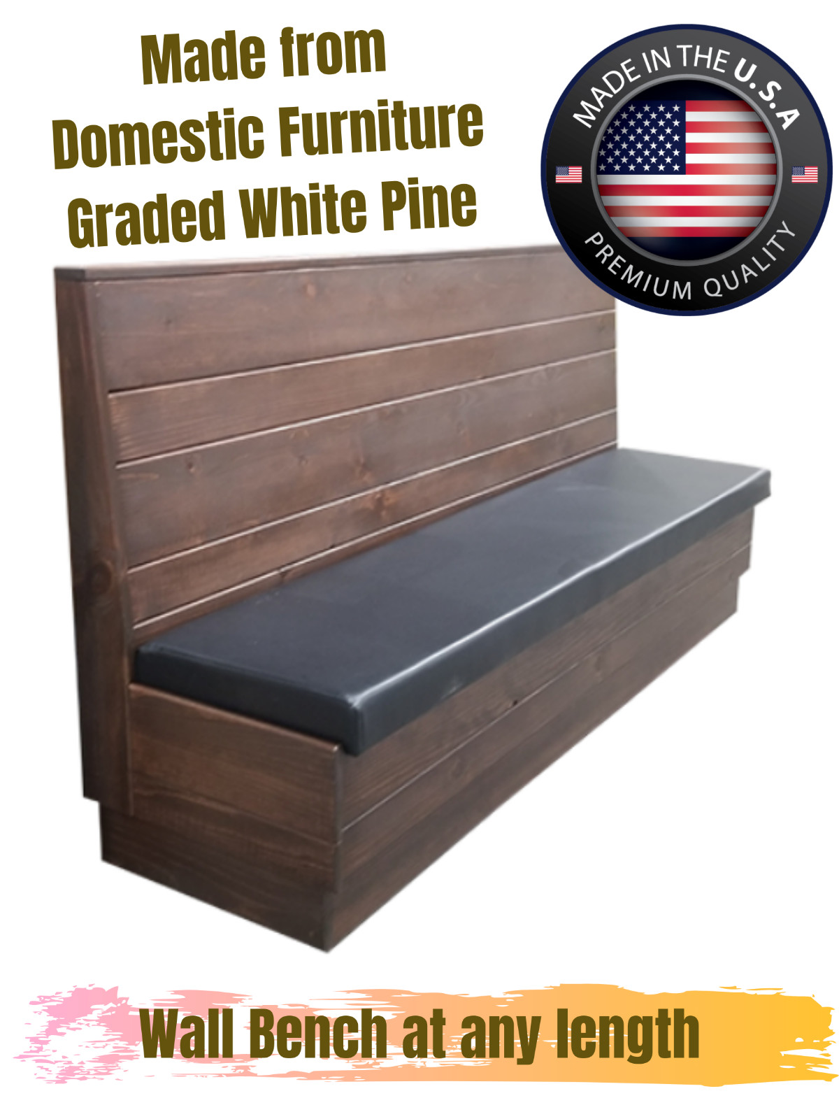 Restaurant Wooden Wall Bench, Sturdy and Beauty Made in America