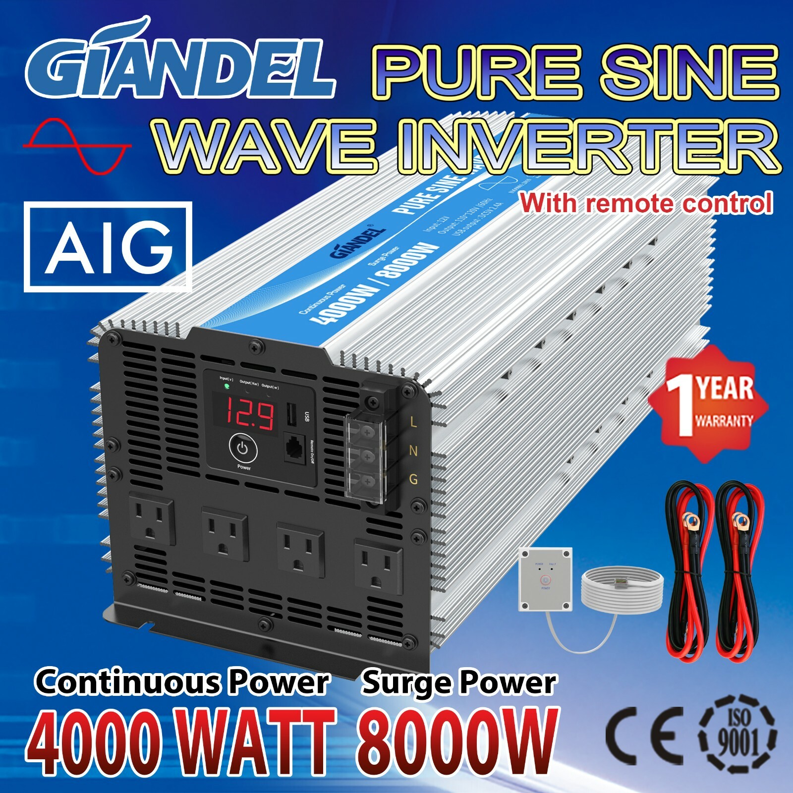 Power Inverter 4000W 8000W Pure Sine Wave 12 V to 110 V-120 V With 40Amp Output