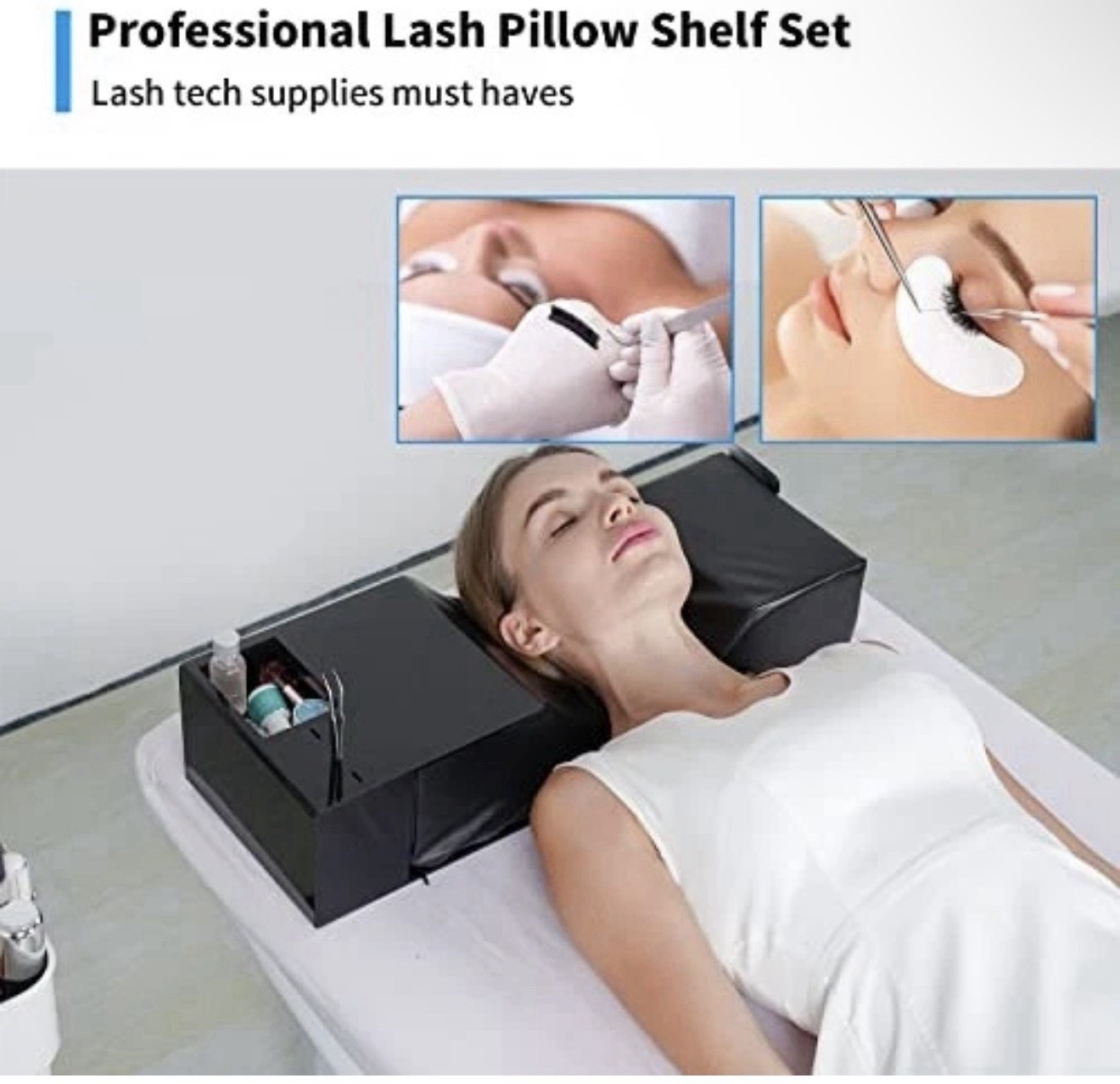 Eyelash Extension Neck Pillow With Acrylic Shelf Organizer Stand PU Leather
