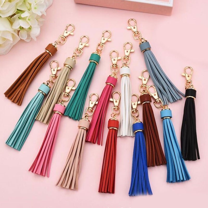 New Leather Tassel Key Chain Handbag Purse Key Ring Chain Handbag