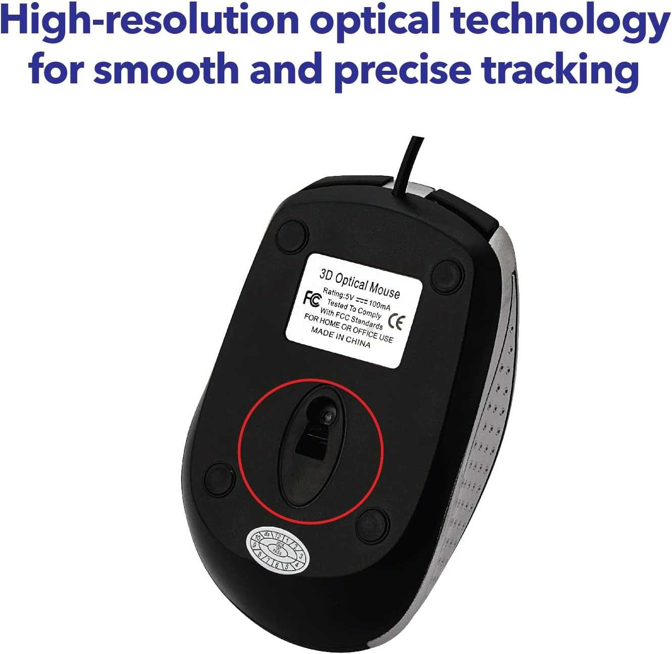Wired USB Computer Mouse - Corded USB Mouse for Laptops and PCs - Right or Left