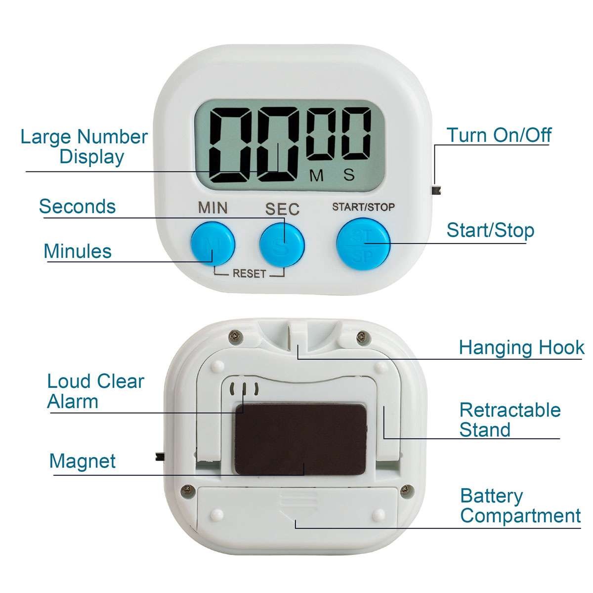 Magnetic LCD Digital Kitchen Cooking Timer Count Down Up Clock Loud Alarm