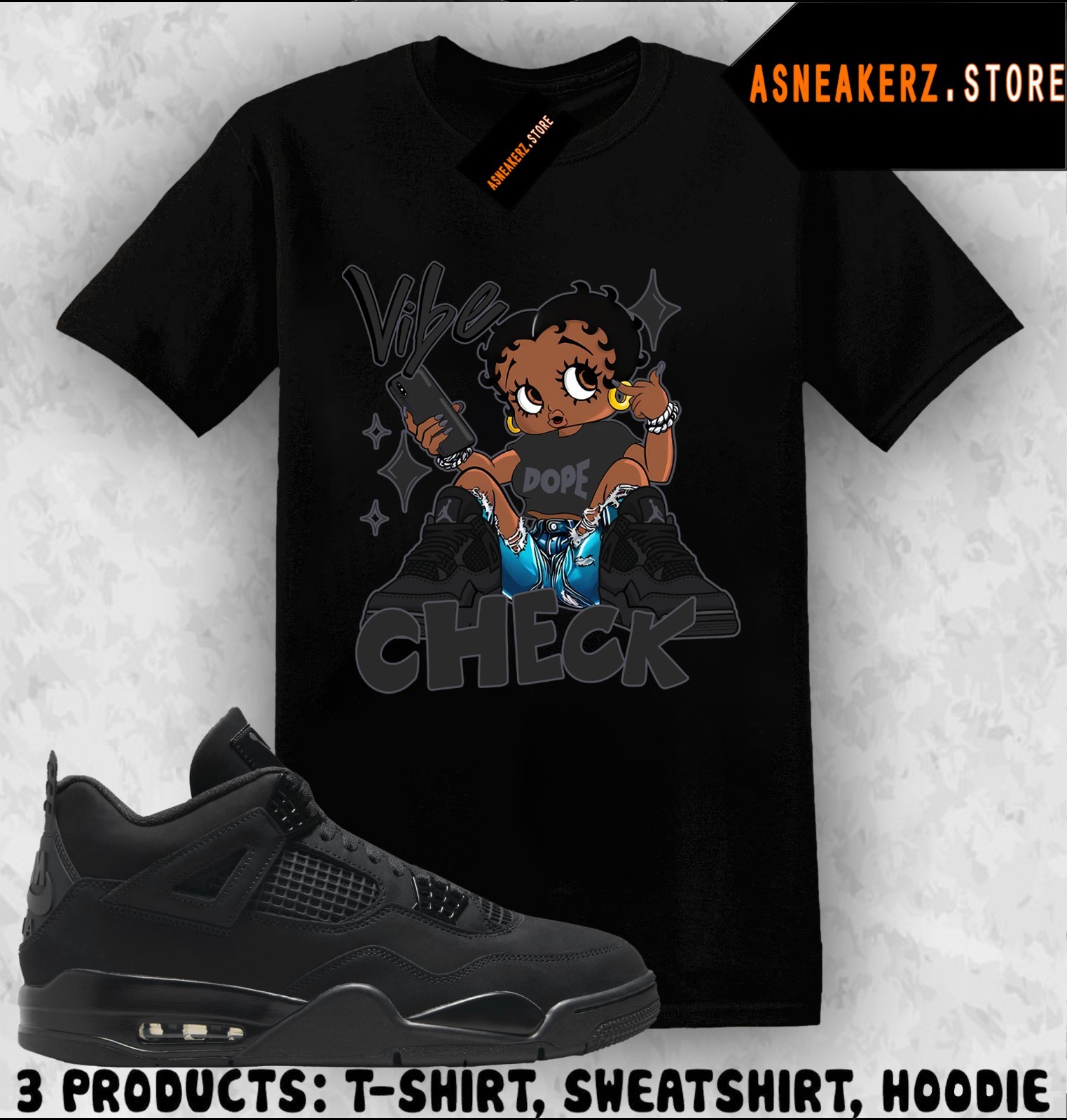 Shirt Match AJ 4 Black Cat 2025 Sneaker Matching Betty Boop Vibe Check T-Shirt