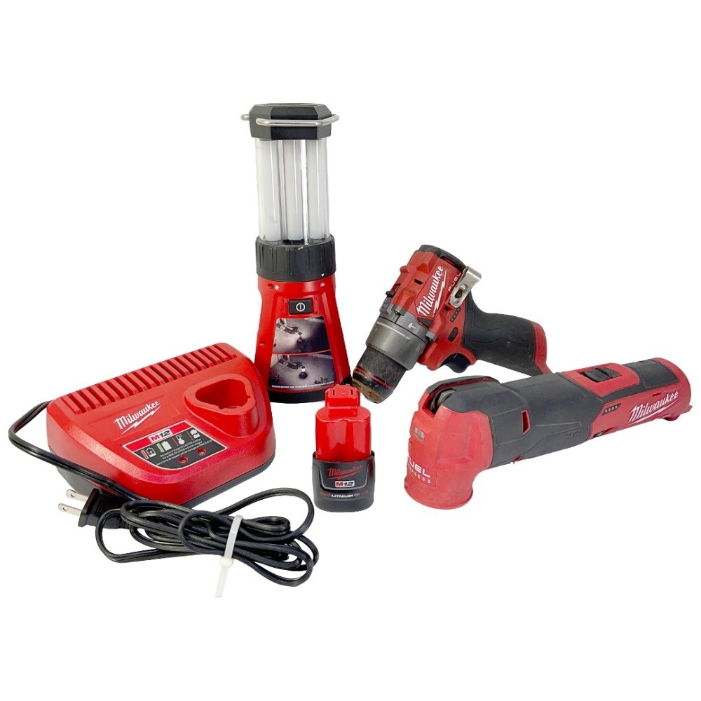Milwaukee 3404-20/2362-20/2526-20/48-59-2401 12VV Drill, Multi-Tool, Light Combo