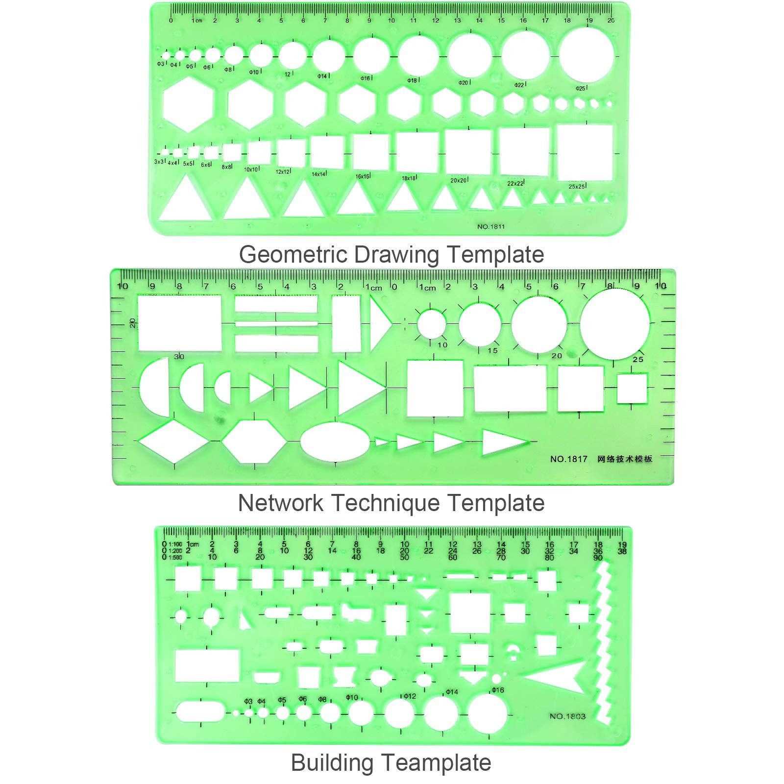 11PCS Geometric Drawings Templates, Drafting Stencils Measuring Tools,...