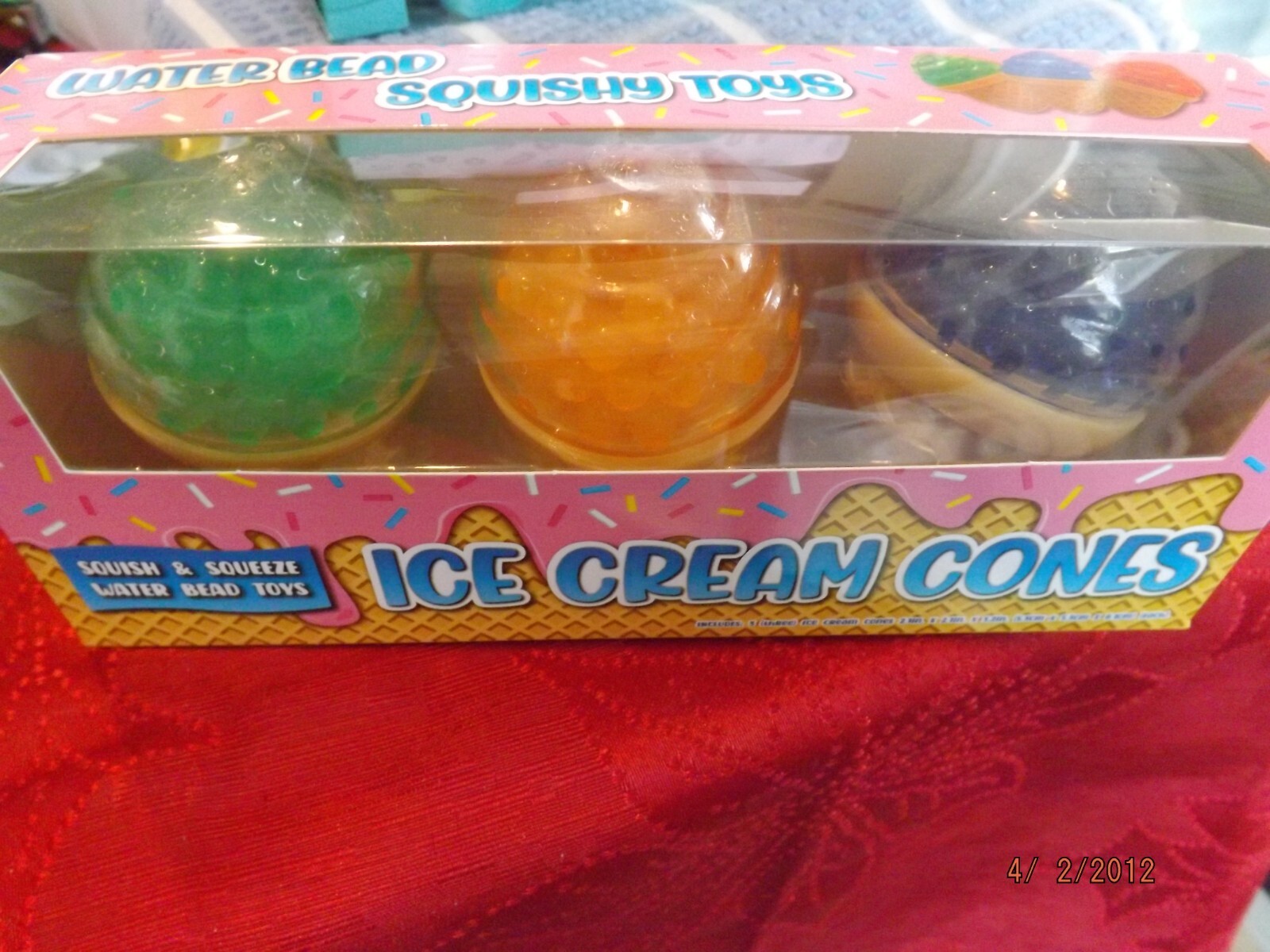 Squishy Ice Cream Cones-Green/Orange/Purple--Sensory Toys--NIB