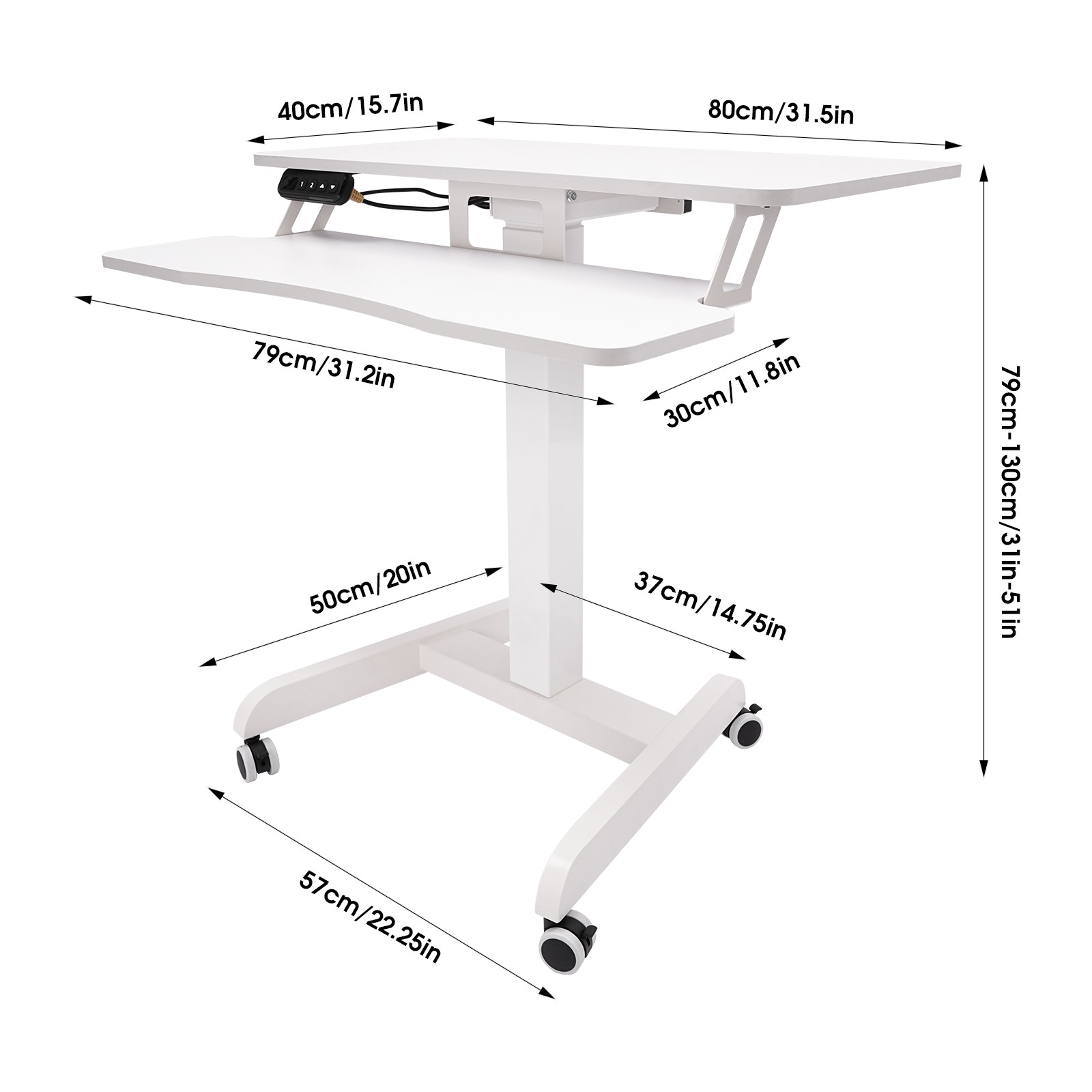 Height Adjustable Electric Desk with Rolling Wheels for Home Office