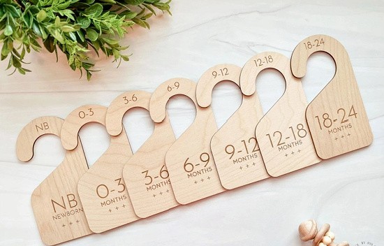BRAND NEW WITH TAGS Natural Wood Baby Closet Dividers — 7-Piece Organizer Set