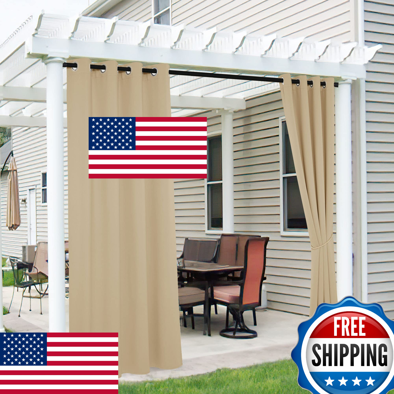 RYB HOME Outdoor Blackout Curtains 52x84, Waterproof Windproof UV, 2 Panels
