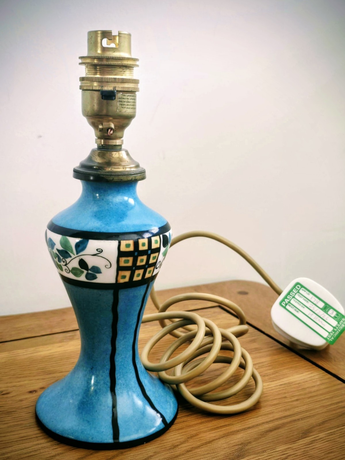 Antique Vintage Art Deco Hand Painted Glazed Lamp Made In France PAT Tested VGC
