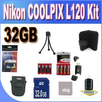 Nikon COOLPIX L120 32GB Accessory Saver Kit (32GB SDHC Memory Card+ 2 Sets 4 NIM