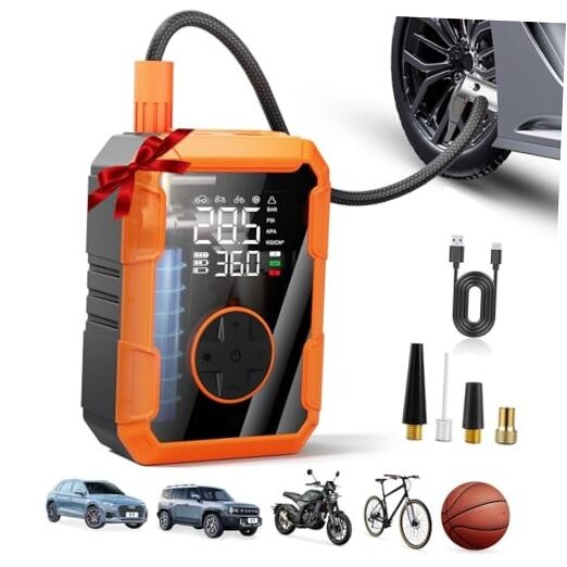 Portable Air Pump for Car Tires, 150 PSI Tire Inflator Cordless Black&orange