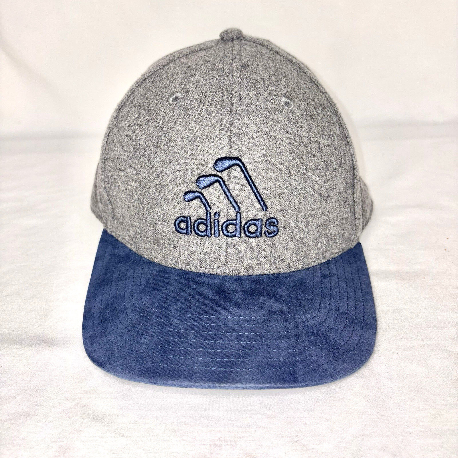 Adidas Golf Hat Club 3 Stripes Grey Blue Rim Snapback OSFM Preppy