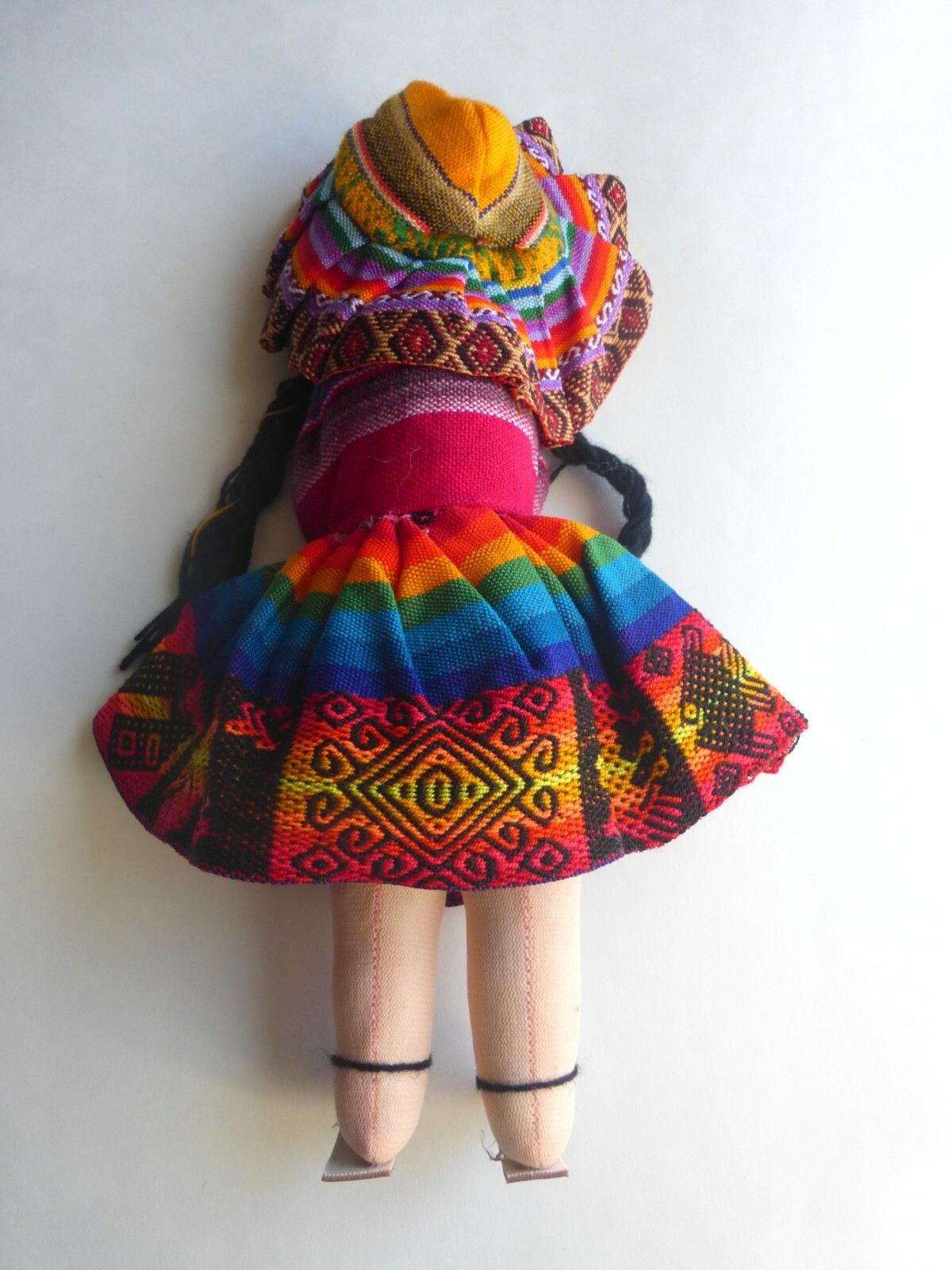 Colorful Peruvian Doll Handmade Lady Holding Two Babies