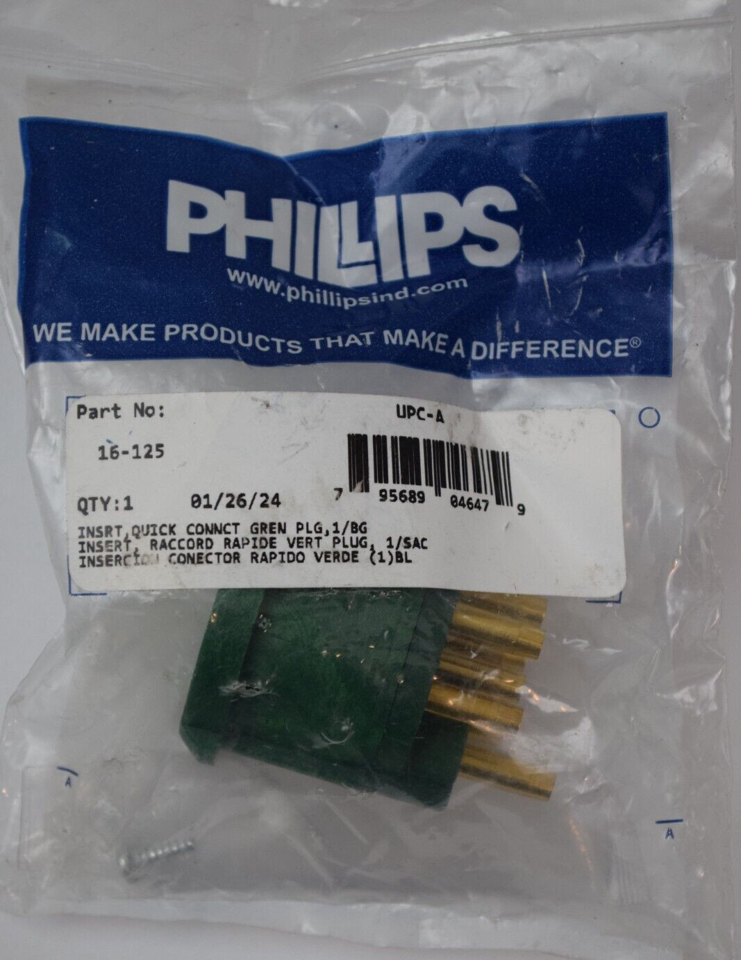 Phillips Plug Insert for 7 Way Quick Change Plug (QCP) Part # 16-125 - New