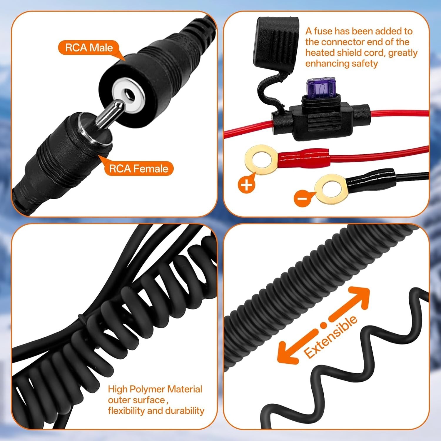 Versatile RCA Plug Heated Cord for Electric Shield Helmet & Visor Connection