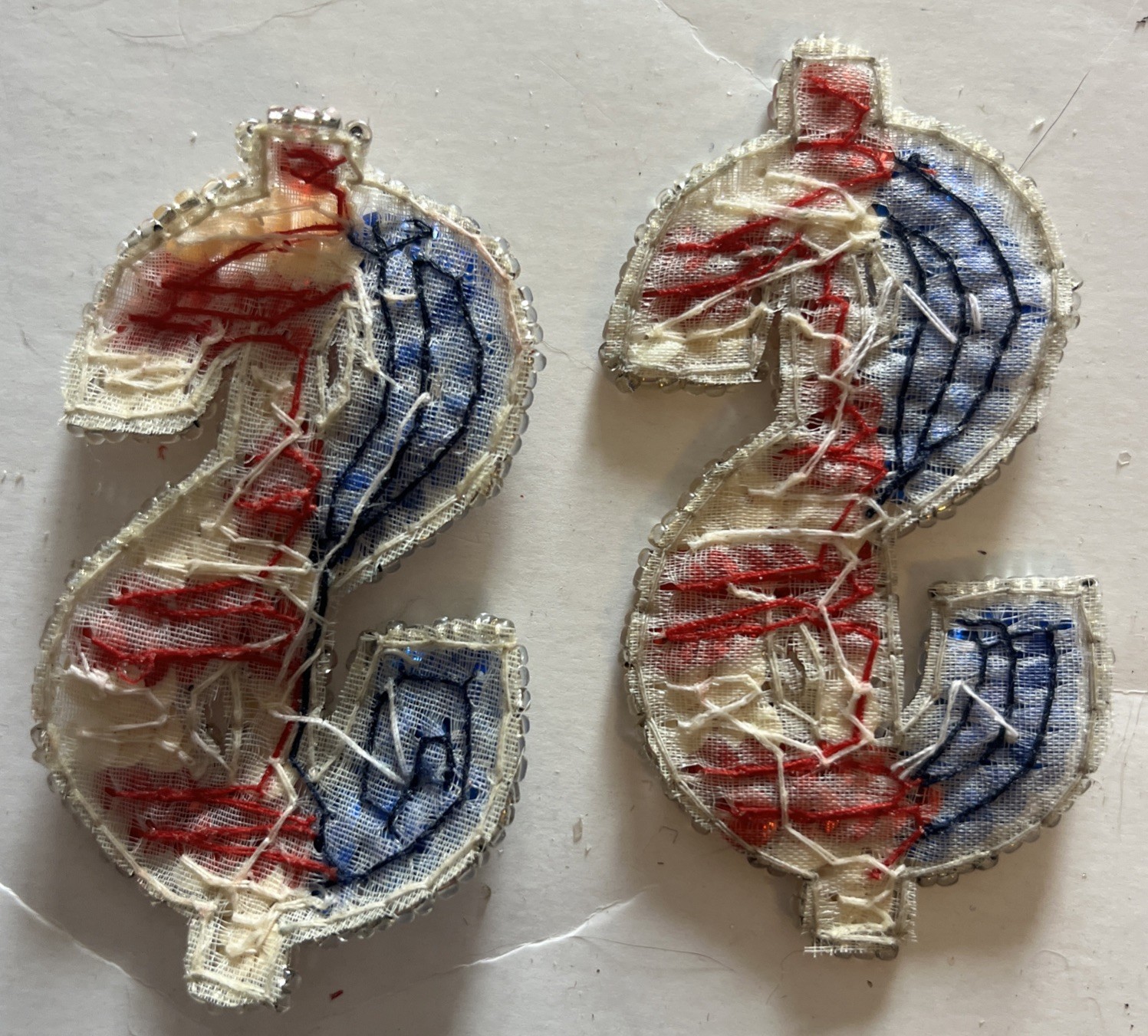 DOLLAR SIGN U.S.A. Appliqués Vintage Hand Crafted Bling Set Of 2