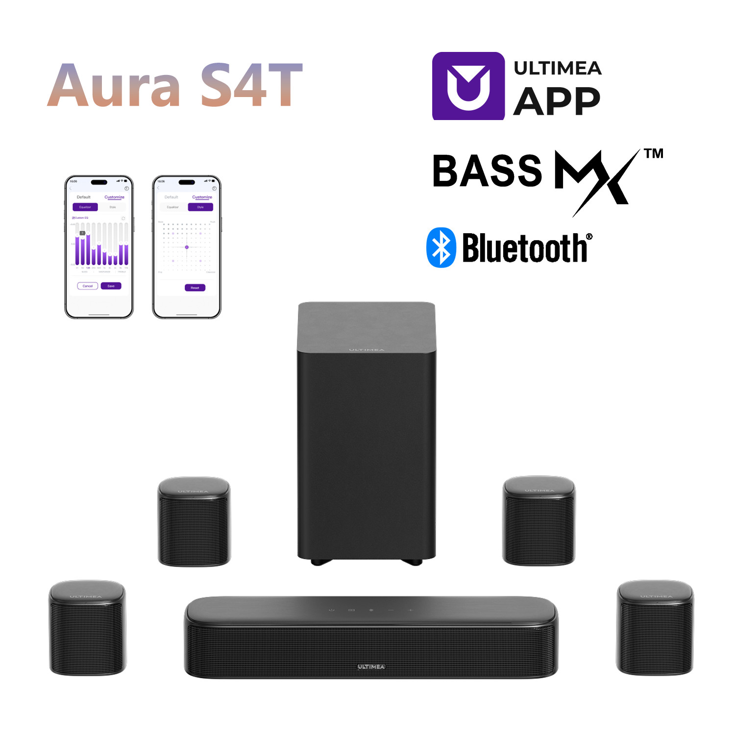 ULTIMEA Aura S4T 7.1ch Virtual Sound Bar System with Subwoofer & Rear Speakers