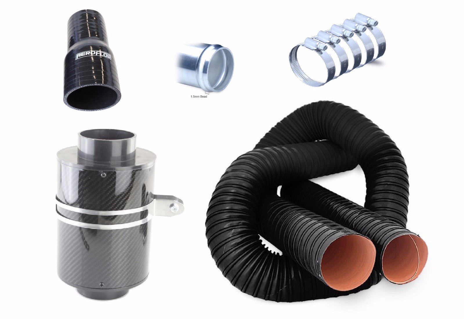Carbon Fibre Air Box Filter Kit, Silicone Duct, Suits Mazda models