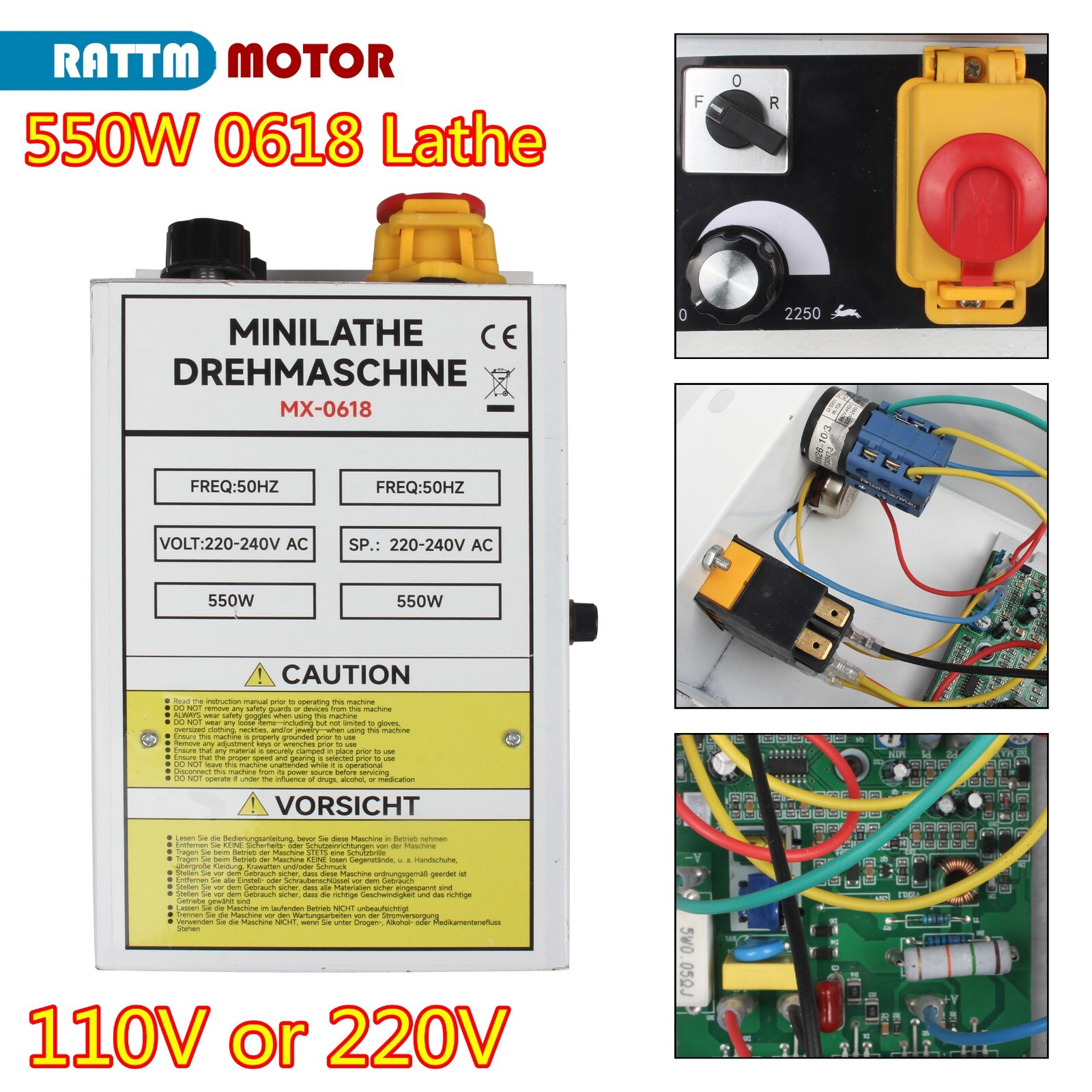 550W 110V/220V Speed Electrical Control Box Controller Kit f/ CJ-0618 Lathe Part