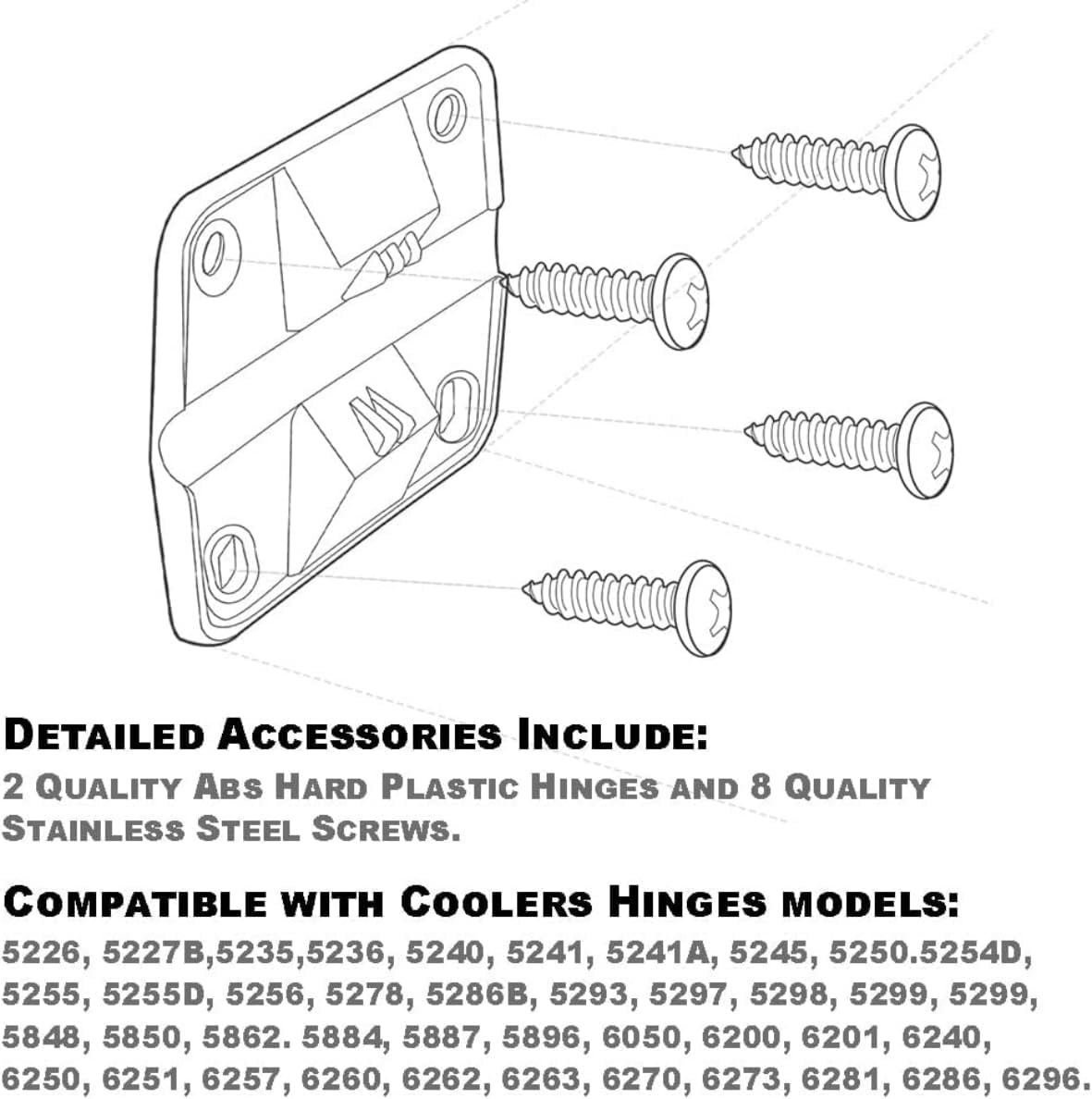 Cooler Replacement Plastic Hinges and Screws Set, Compatible with Coleman Cooler