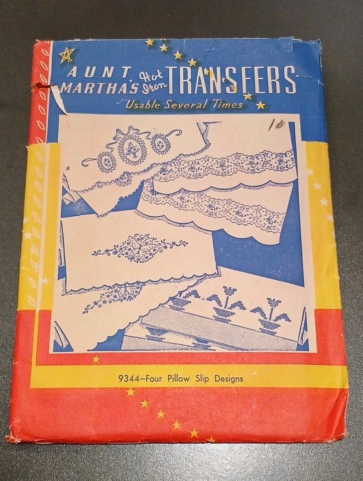 Vintage Aunt Martha's Iron Transfers 9344-4 Pillow Top Designs CUT Butterfly lac
