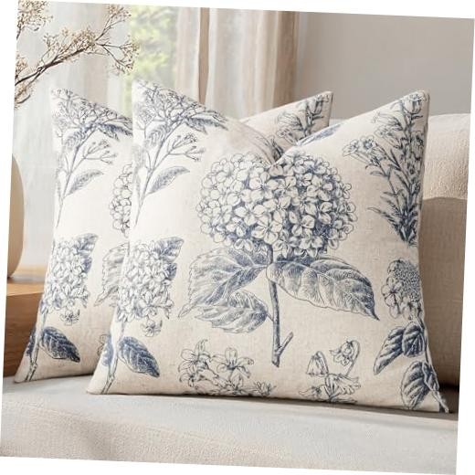 Set of 2 Decorative Floral Neutral Pillow 20" x 20" (Pack of 2) Light Blue