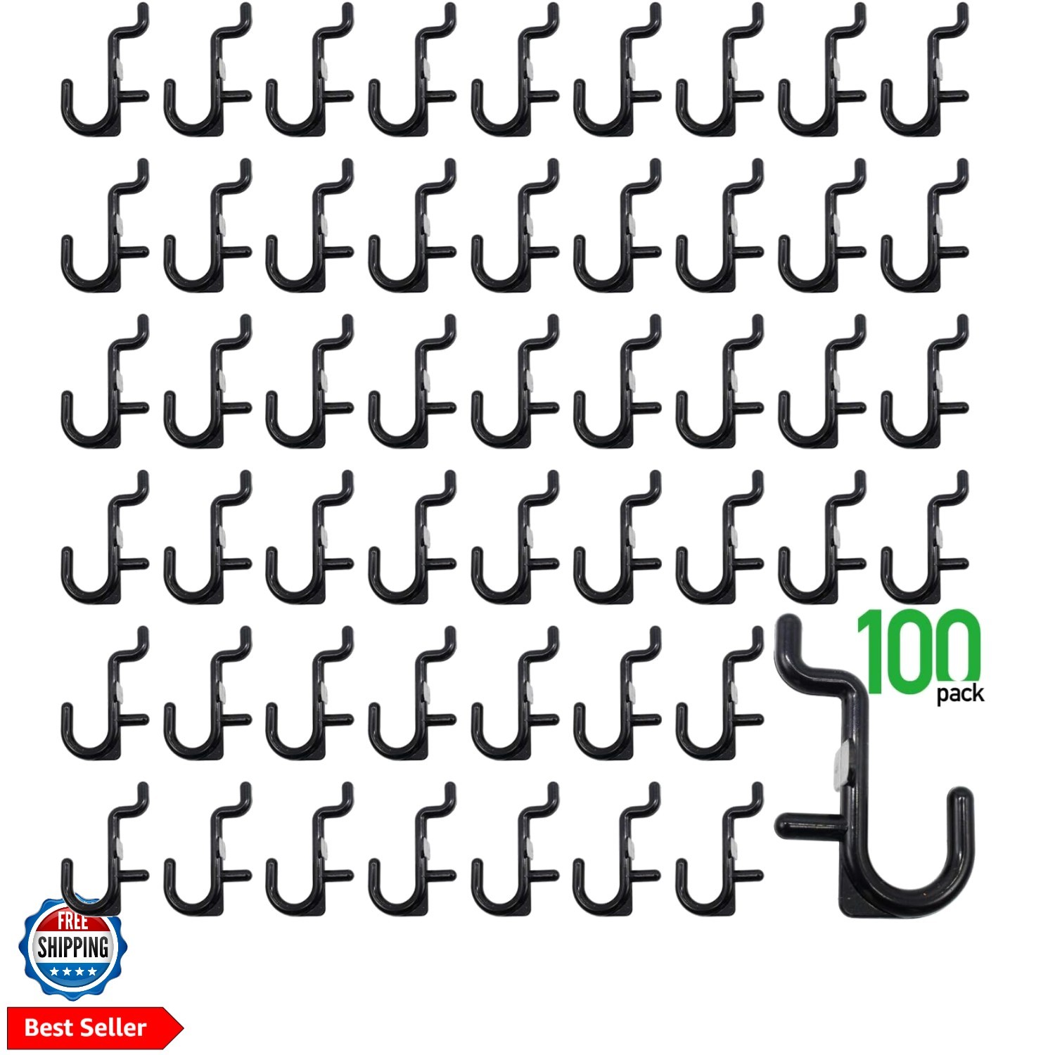 Pegboard Hooks Kit Pegboard J Hook Assortment 100PK Black Peg Hooks