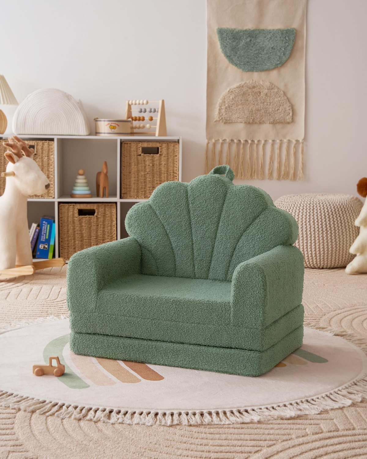Kids Couch, 2-In-1 Soft Toddler Couch Fold Out, Toddler Chair Comfy, Convertible