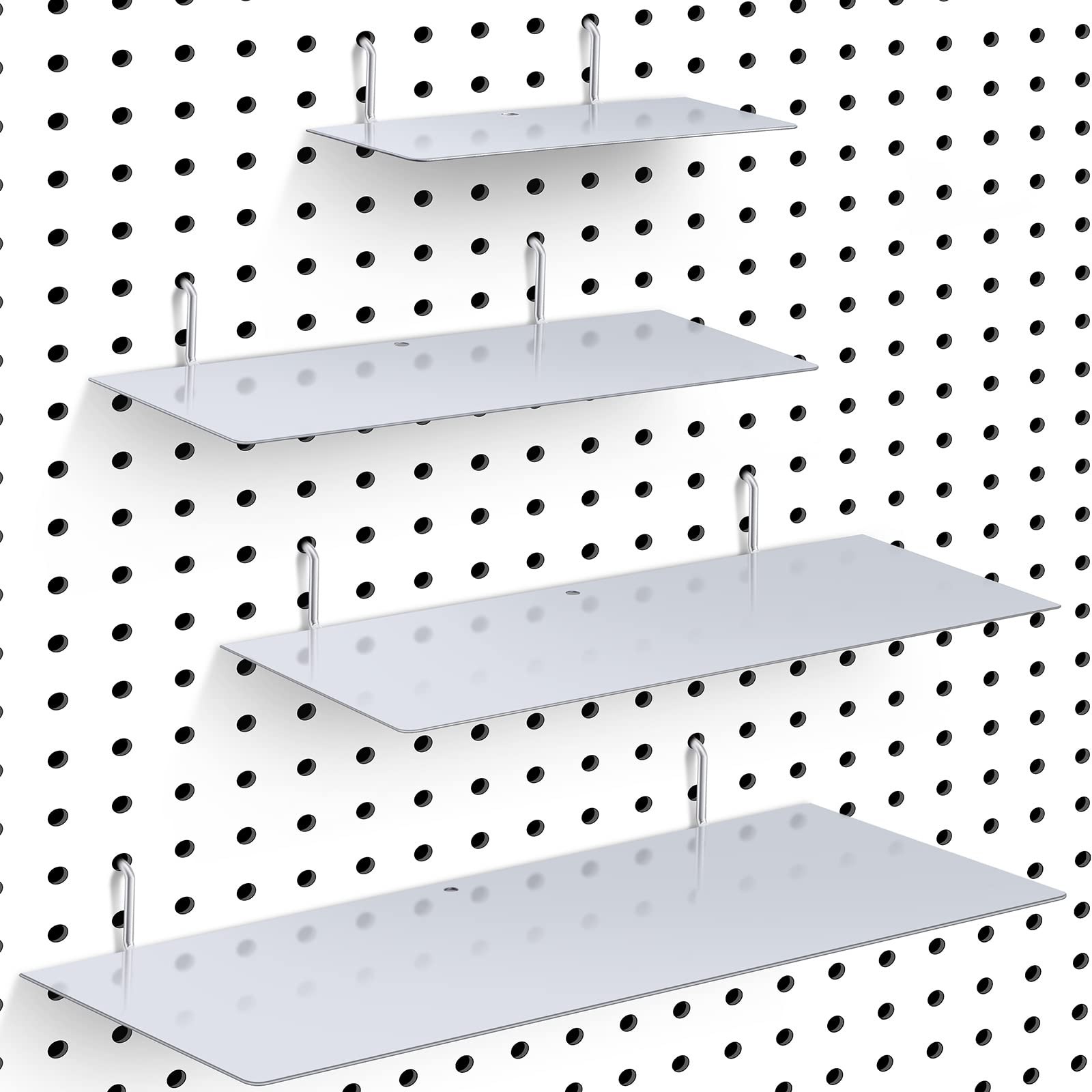 4 Pack Pegboard Shelves Wall Organizer Peg Board Shelf Brackets Steel Tray Pe...