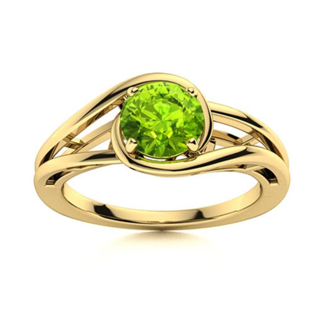 Solitaire 5MM Round Peridot Split Shank Ring 925 Sterling Silver Gold Plated